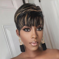 PurpleSexy short pixie wig 1b30 face-framing bangs for versatile styling