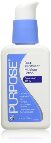 Purpose Dual Treatment Moisture Lotion SPF 10 bottle for daily hydration.