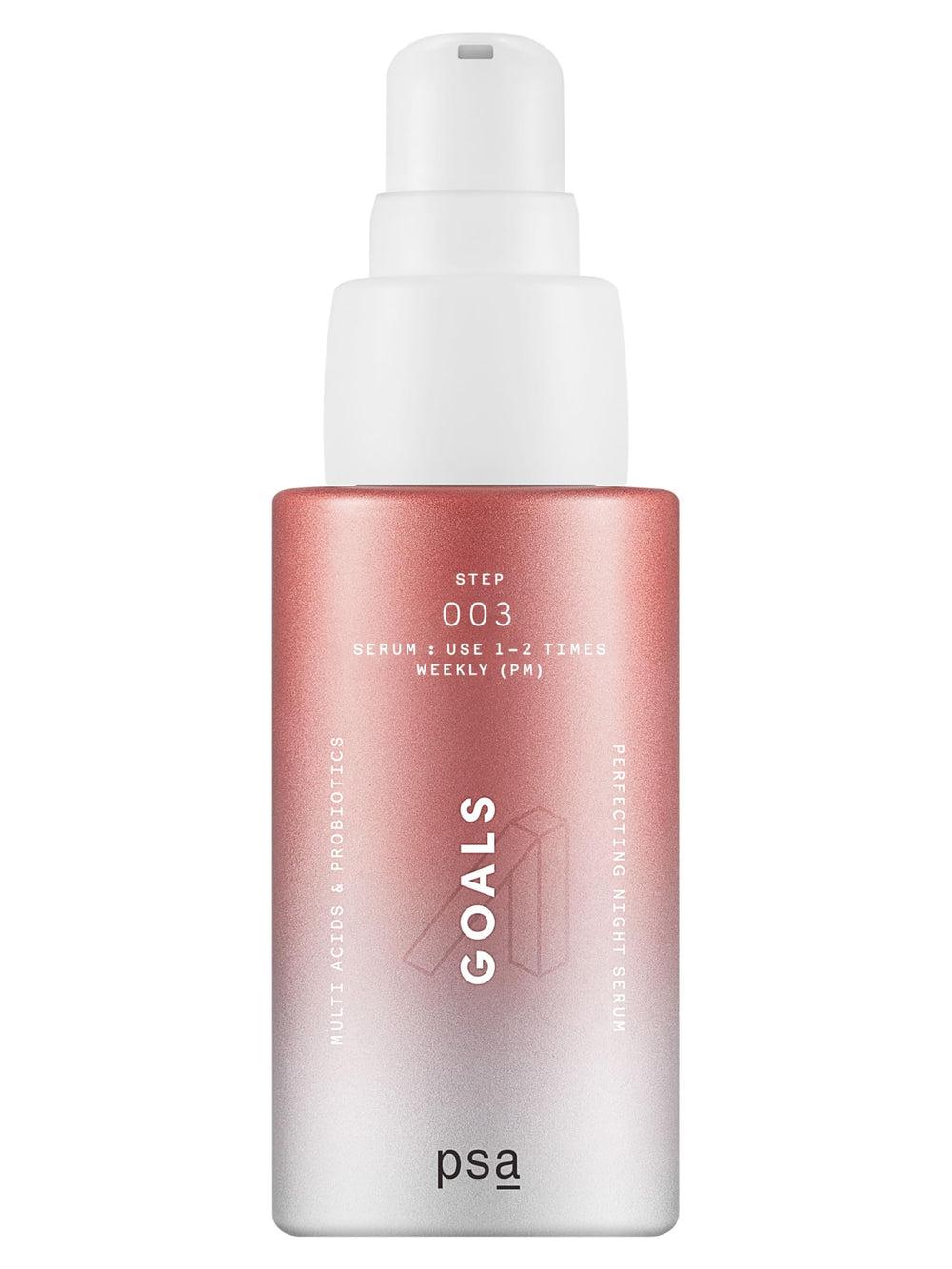 Purposeful Skincare PSA Goals night serum bottle with pump showing a pore refining nightly treatment