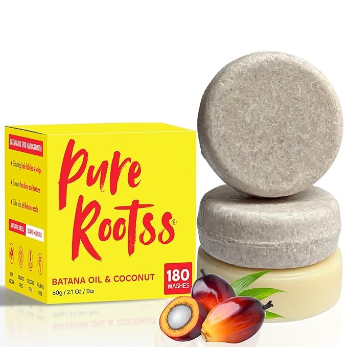 PureRootss Batana Oil Shampoo Bar Set 3 front view highlights eco-friendly packaging and growth potential