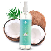 Pursonic Pure Unscented Fractionated Coconut Oil bottle pour showing quick absorption