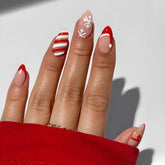 Puyokinm Christmas press-on nails with red snowflake design for festive looks