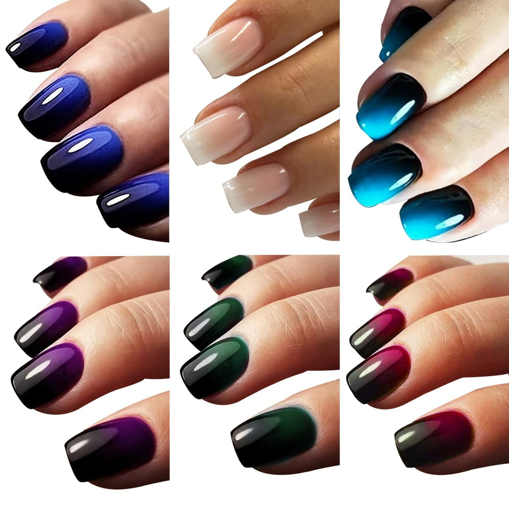 Puyokinm ombre press-on nails, short square, glossy finish for quick glam