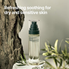 Spray application of PKY Calming Moisture Mist on clean skin.
