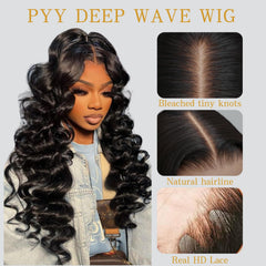 PYY Deep Wave wig side part demonstrates deep parting for versatile styling.