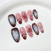 Qicaijia short almond nails with tropical flower art for chic at-home style