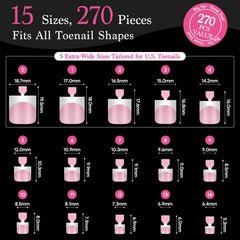 QIEK 15-size toe press-ons set shown in a varied-foot display for secure fit.
