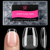 QIEK extra-short coffin nail tips with inner half-matte texture for quick, nail-friendly application.