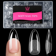 QIEK medium almond nail tips 240pcs in 15 sizes for precise at-home manicures.