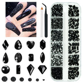qiipii 2052pcs black rhinestones kit with 72 shapes for DIY nails and crafts