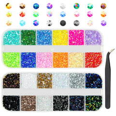 Qiipii 24-color jelly rhinestones pack for nail art and crafts, adds vibrant sparkle.