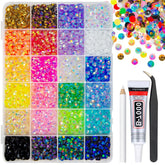 qiipii 24-color jelly rhinestones in a color-coded grid for easy crafting.