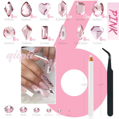 Qiipii K9 glass pink rhinestones deliver durable sparkle for nail designs.