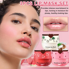 QIUFSSE honey pot lip balm set highlights fruity coconut watermelon strawberry scent.