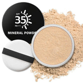 QIUFSSE Mineral Foundation Powder SPF 35 compact for portable coverage and sun protection.