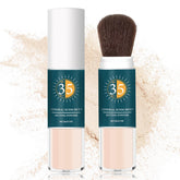 QIUFSSE Mineral Sunscreen Powder bottle shows a compact, travel-friendly protection.