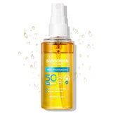 QIUFSSE Sunscreen Oil Spray bottle demonstrates a lightweight mist for outdoor protection.