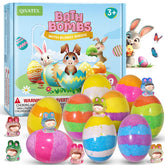 Qivatex bath bombs with festival designs and a toy inside for kid-friendly bath time fun.