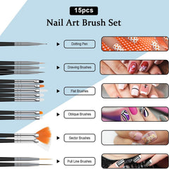 Qivorimith 15-piece nail art brush kit for precise DIY designs