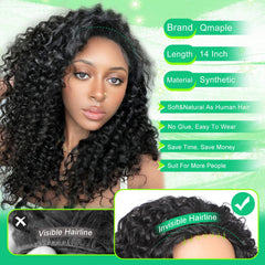 Qmaple glueless cap half wig with adjustable elastic band for secure fit.