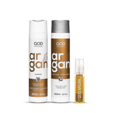QoD Pro Argan hair care set packaging close-up showing premium kit design for at-home use.