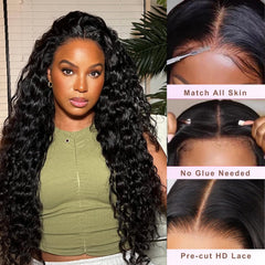 Qokyku deep wave wig showing natural hairline and baby hairs