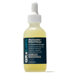 QRxLabs five percent niacinamide serum bottle supports texture improvement on the face.