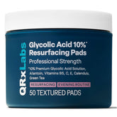QRxLabs Glycolic Acid Pads face close-up showing gentle exfoliation for smoother skin
