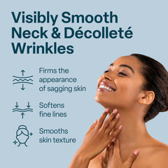 QRxLabs Lemon Verbena Neck Cream application close-up for smooth neck skin.