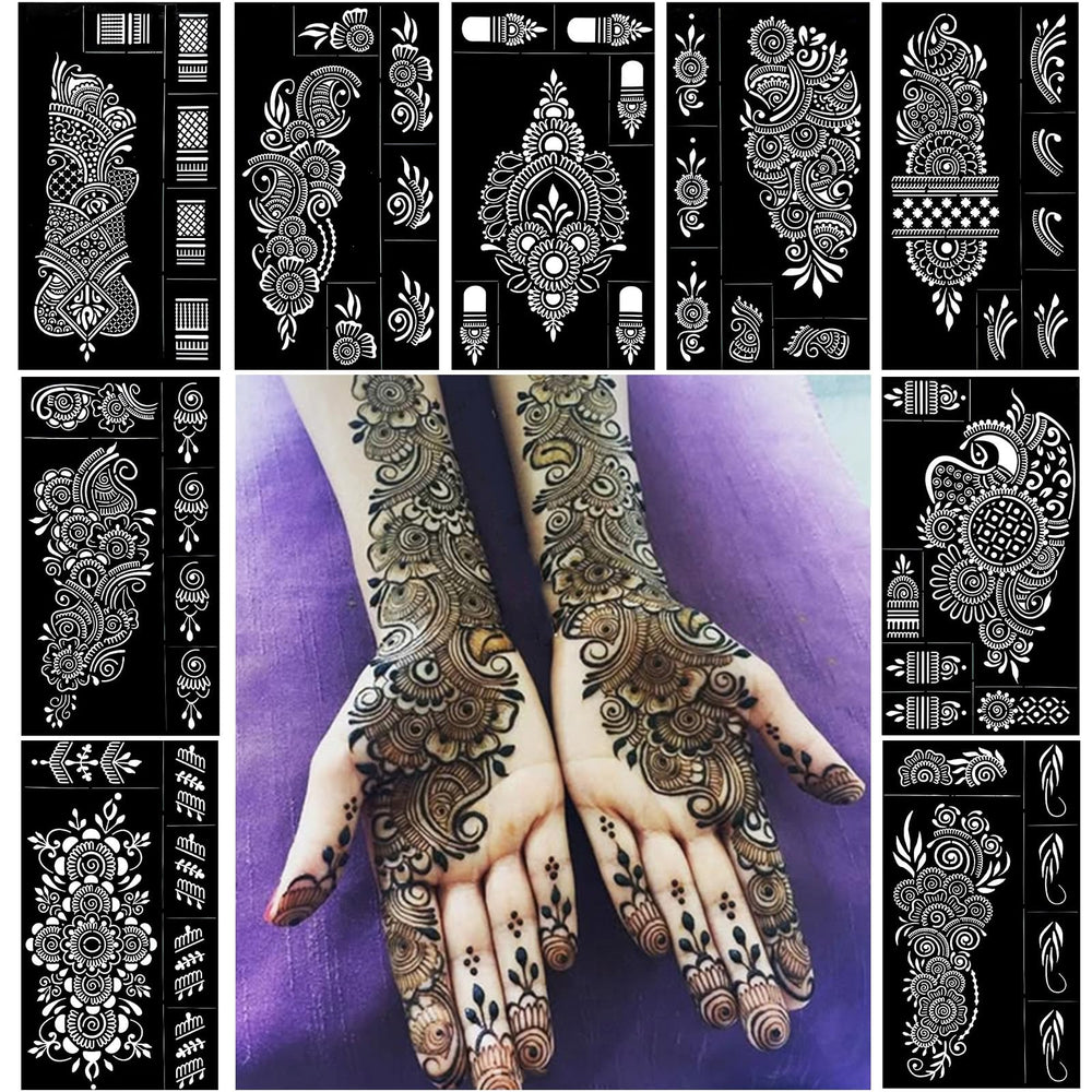 QSTOHENA henna stencil pack with 9 sheets for easy designs