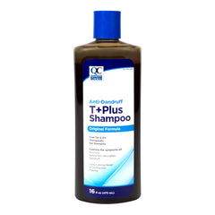Quality Choice Shampoo Therapeutic T-Gel pour demonstrates easy dosing for gentle cleansing.