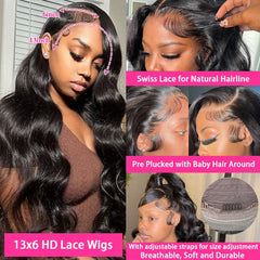Quandian 28 inch body wave lace front wig natural hairline with baby hairs.
