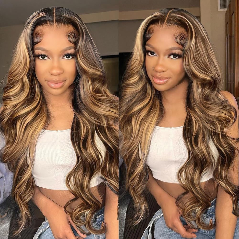 QUANDIAN 28-inch 13x6 ombre lace front wig with natural part and full body wave.