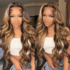 QUANDIAN 28-inch 13x6 ombre lace front wig with natural part and full body wave.