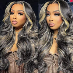 Quandian 28-inch balayage lace-front wig with natural volume and movement