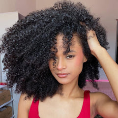 QUANDIAN kinky curly half wig with invisible hairline for natural look