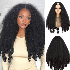 Quantum Love Yaki Curly V Part Wig with bounce curls for a natural, full appearance.
