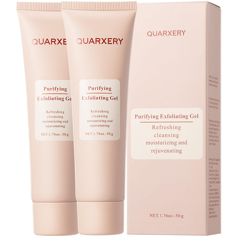 QUARXERY Purifying Exfoliating Gel bottle close-up for gentle cleansing and pore care.
