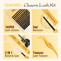 QUEWEL lash cluster packs with 144 pieces for quick full-lash looks