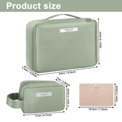 Queboom green makeup bag interior — padded protection for delicate cosmetics.