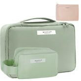 Queboom Travel Makeup Bag Green 3pcs — spacious main compartment for cosmetics on the go.