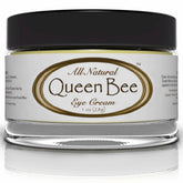 Queen Bee Under Eye Cream jar closeup highlighting organic formula for radiant under-eye skin