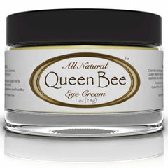 Queen Bee Under Eye Cream jar closeup highlighting organic formula for radiant under-eye skin