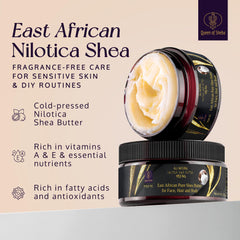 Queen of Shea butter texture close-up reveals creamy consistency and quick absorption.