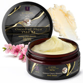 Queen of Shea cherry blossom butter jar showing rich moisture for skin