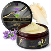Queen of Shea Lavender Lemongrass shea butter tub showing rich texture for skin hydration