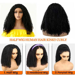 Querary kinky curly half wig glueless flip-over setup close-up.