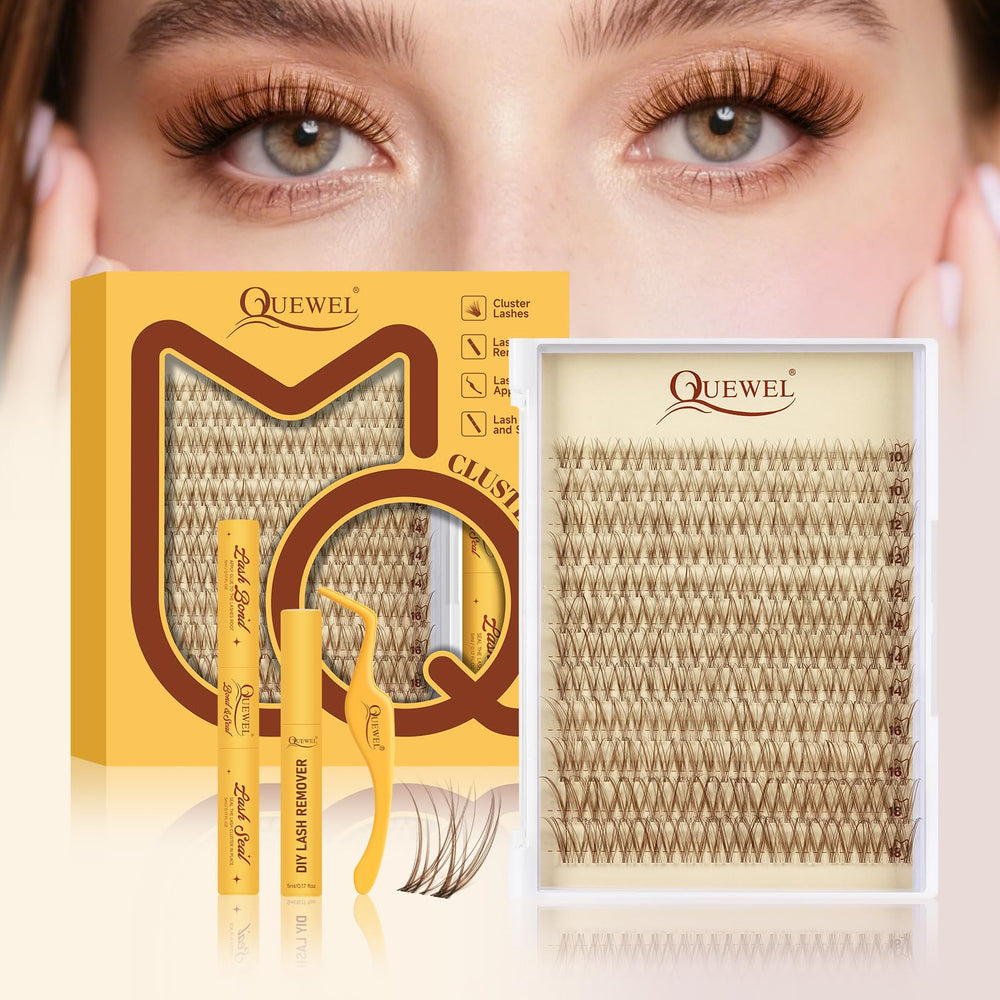 QUEWEL brown lash clusters kit full set for natural DIY extension look