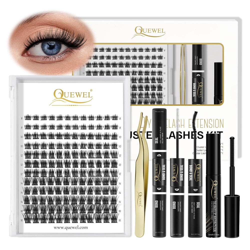 QUEWEL DIY eyelash kit with 144 lash clusters for customizable at-home looks