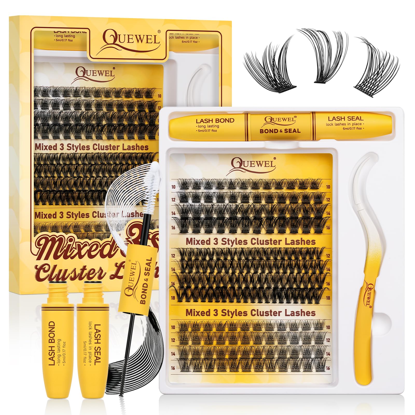 QUEWEL Lash Clusters Kit offers three styles for customizable eye looks.